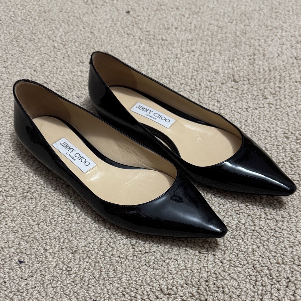 Jimmy Choo Glossy Black Patent Leather Flats